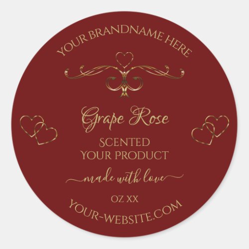 Gold Ornamental Hearts on Dark Red Product Labels