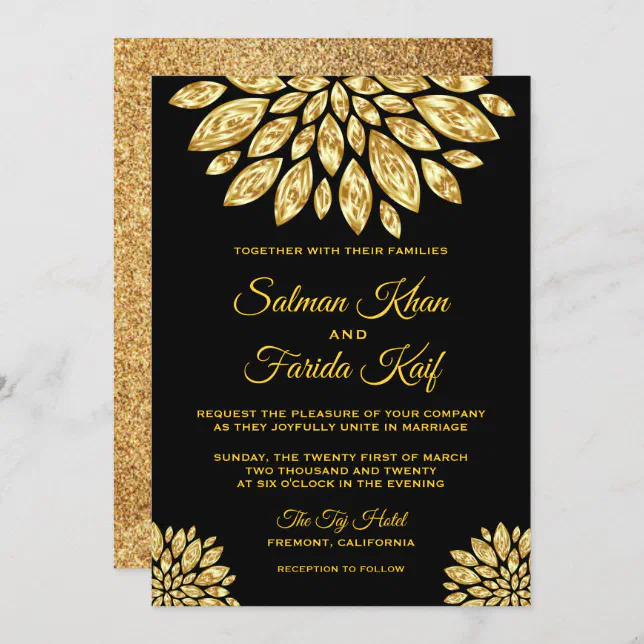 Gold Ornamental Metallic Flower Wedding Invitation Zazzle