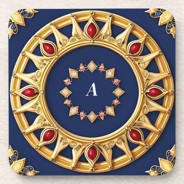 Gold-Ornamented Circular Design Beverage Coaster (Front)