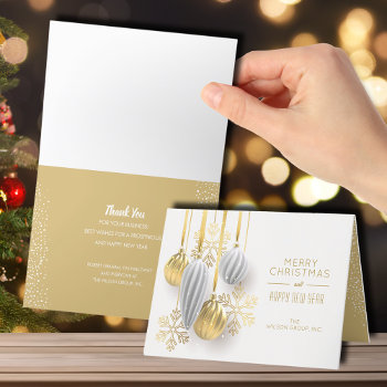 Gold Ornaments Business Thank You Christmas  Holiday Card by PartyInvitationShop at Zazzle