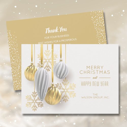 Gold Ornaments Business Thank You Christmas  Holiday Card