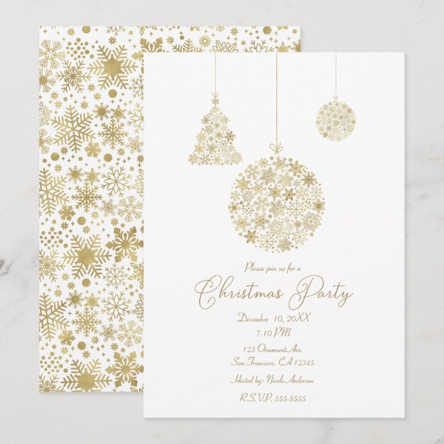 Gold Ornaments Christmas Holiday Party Invitation (Front/Back)