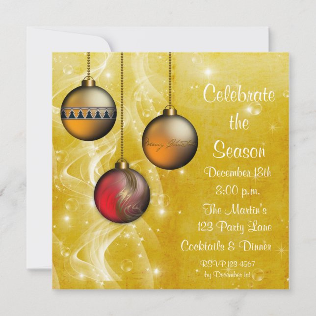 Gold Ornaments Glow Holiday Invitation (Front)