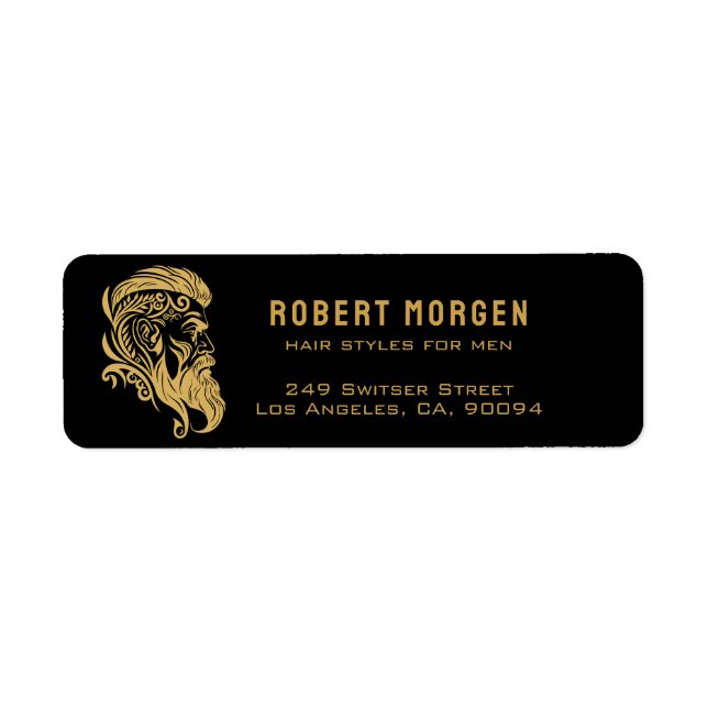Gold ornaments haircut for men logo on Black Label (Front)