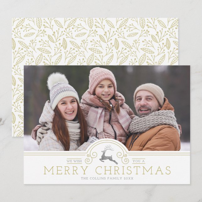 Gold Ornaments Merry Christmas Calligraphy Collage Holiday Card (Front/Back)