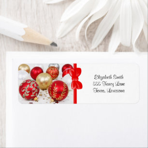 Gold Ornaments, Red Ornaments, Christmas, Glitter Label