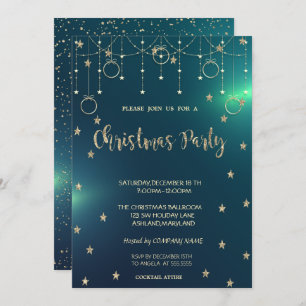 Gold Ornaments,Stars Green Company Christmas Party Invitation