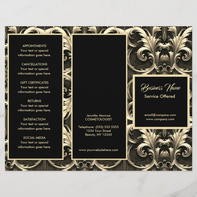 Gold Ornate and Black  Menu & Pricing Flyer (Front)
