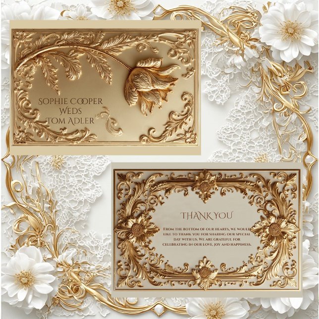 Gold Ornate Baroque Grandeur Floral Motif Wedding  Thank You Card (Gold Ornate Baroque Grandeur Floral Motif Wedding Thank You Card)