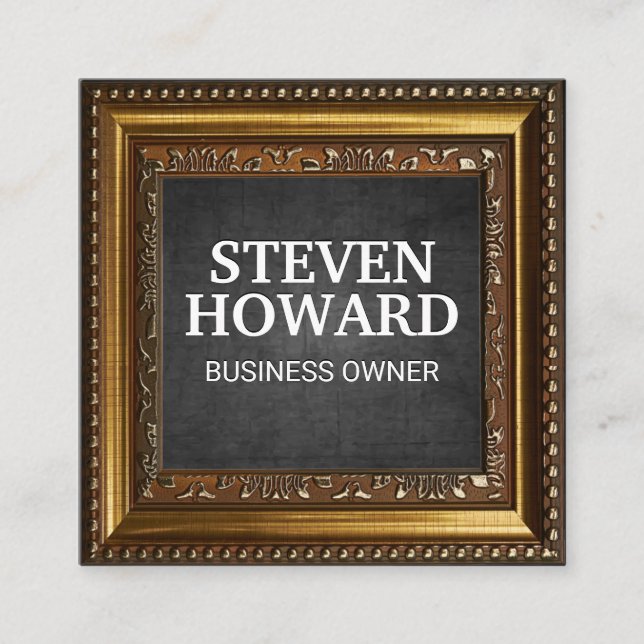 Gold Ornate Border | Black Texture Square Business Card (Front)