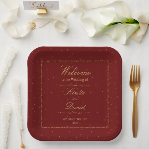 Gold Ornate Border Floral Wedding Paper Plates