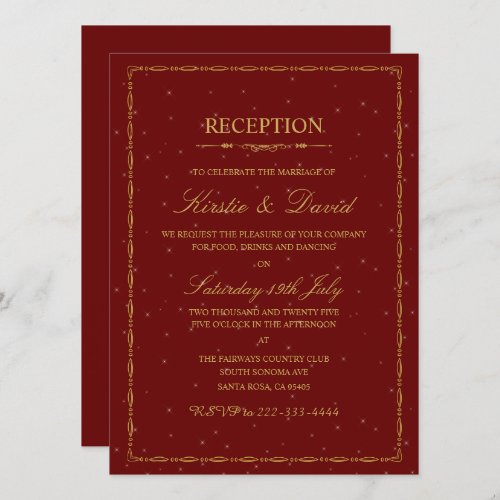 Gold Ornate Border Wedding Reception Invitation