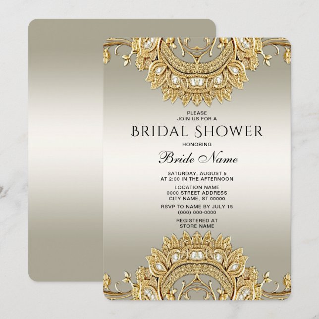 Gold Ornate Bridal Shower Invitation (Front/Back)