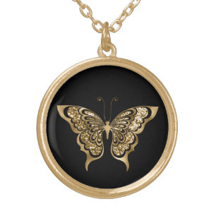 Gold Ornate Butterfly Gold Plated Necklace
