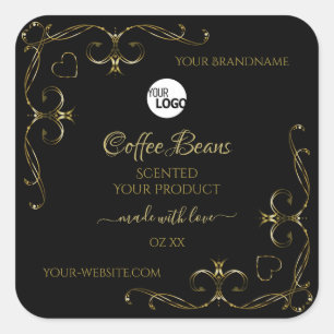 Gold Ornate Corners on Black Product Labels Logo