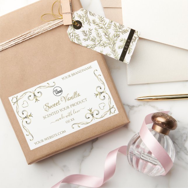 Gold Ornate Corners White Product Labels Add Logo (Gifting)