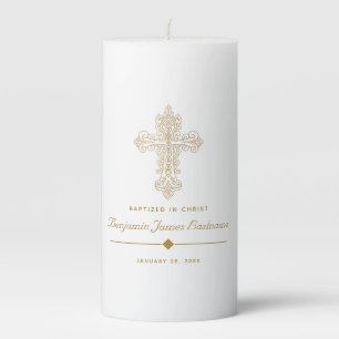 Gold Ornate Cross Baptism Pillar Candle
