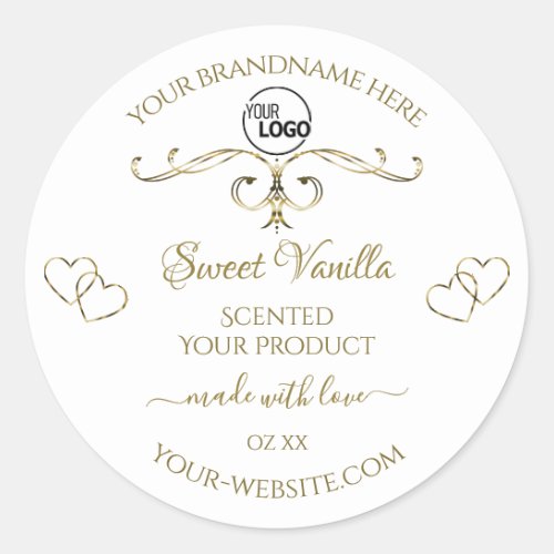 Gold Ornate Cute Hearts White Product Labels Logo