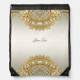 Gold Ornate Drawstring Backpack