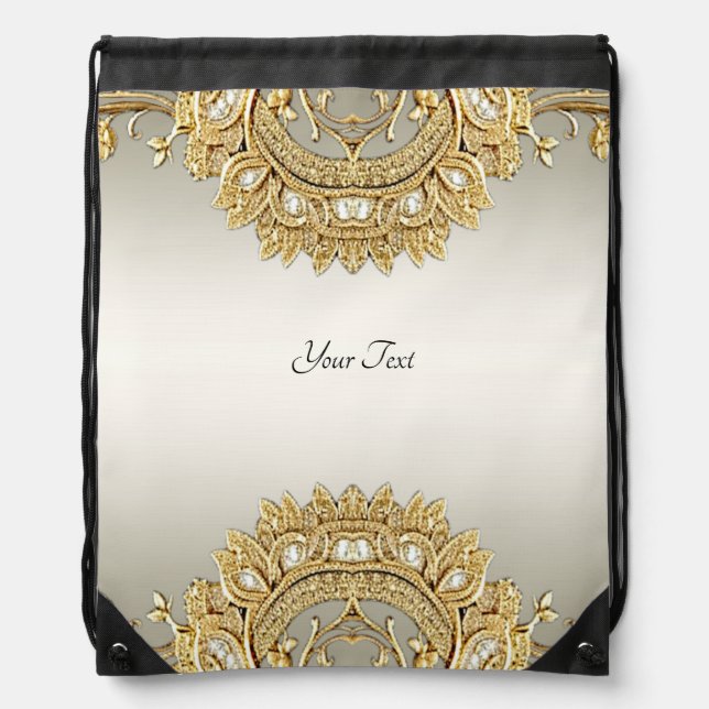 Gold Ornate Drawstring Backpack (Front)