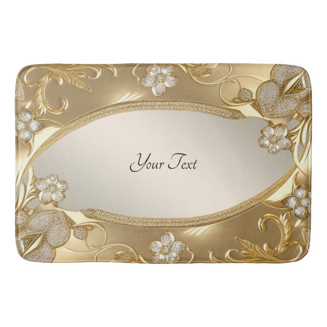 Gold Ornate Floral Bath Mat (Front)
