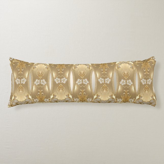 Gold Ornate Floral Body Pillow (Front)