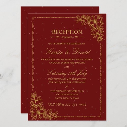 Gold Ornate Floral  Border Wedding Reception Invitation