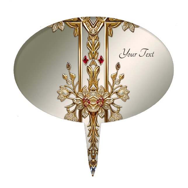 Gold Ornate Floral Cake Topper (Front)