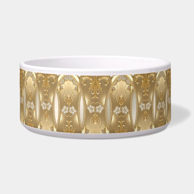 Gold Ornate Floral Ceramic Pet Bowl (Front)