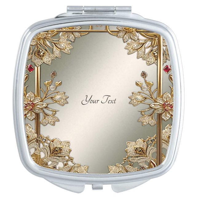 Gold Ornate Floral Compact Mirror (Front)