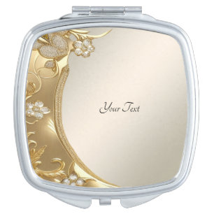Gold Ornate Floral Compact Mirror