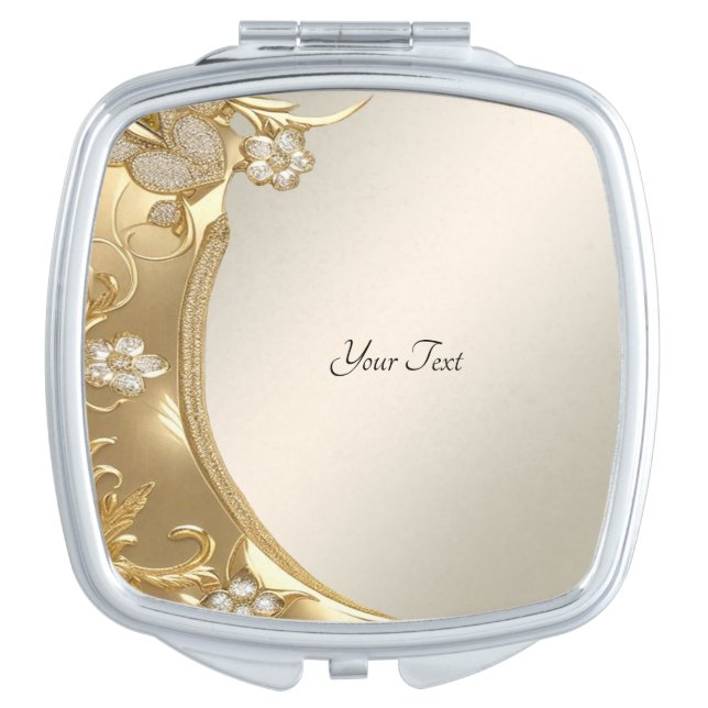 Gold Ornate Floral Compact Mirror (Front)
