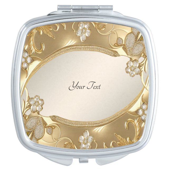 Gold Ornate Floral Compact Mirror (Front)