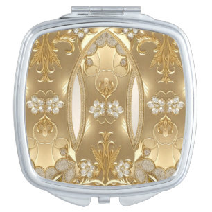 Gold Ornate Floral Compact Mirror