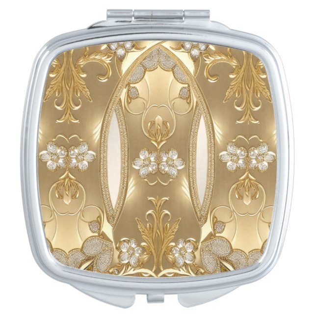 Gold Ornate Floral Compact Mirror (Front)