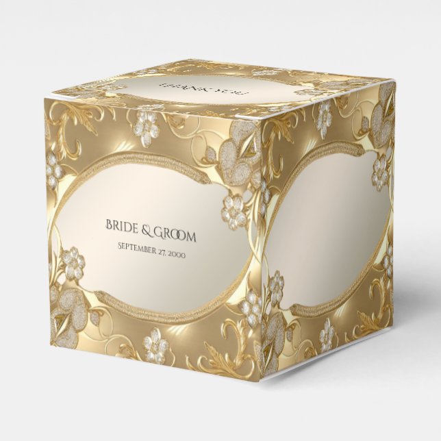 Gold Ornate Floral Favor Box (Front Side)