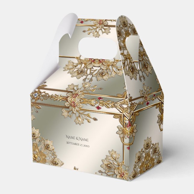 Gold Ornate Floral Frame Favor Box (Front Side)