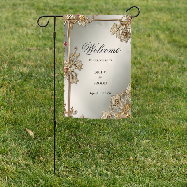 Gold Ornate Floral Frame Garden Flag (In SItu)