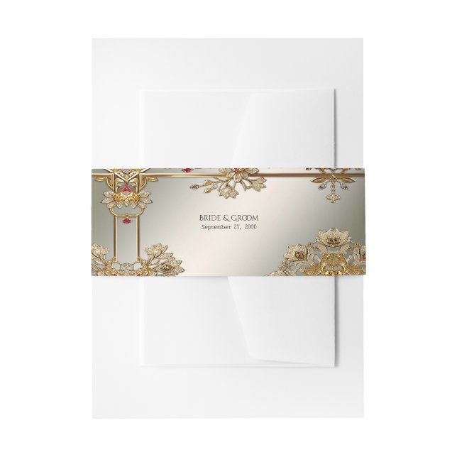 Gold Ornate Floral Frame Invitation Belly Band (Front Example)
