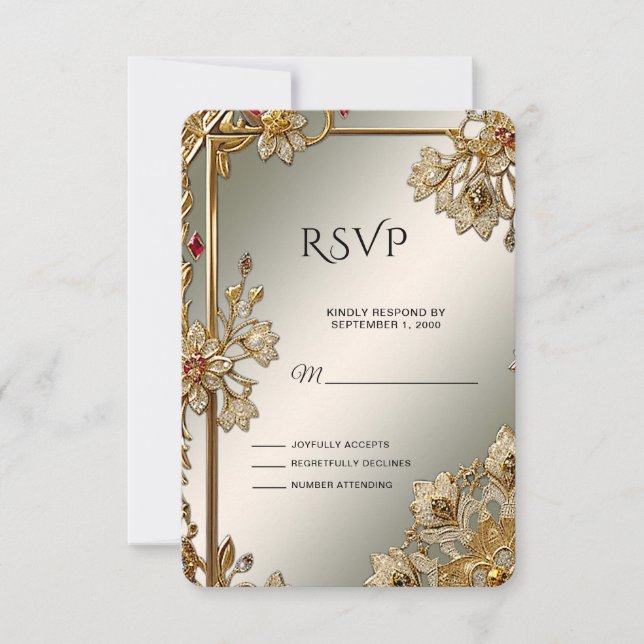 Gold Ornate Floral Frame RSVP Card (Front)