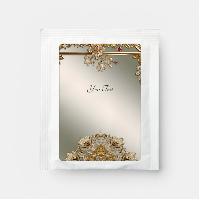 Gold Ornate Floral Frame Tea Bag Drink Mix (Front)