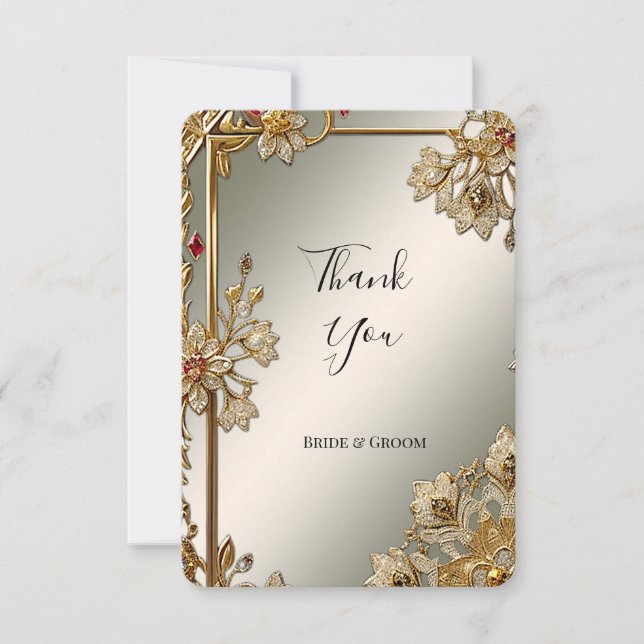 Gold Ornate Floral Frame Thank You Card (Front)
