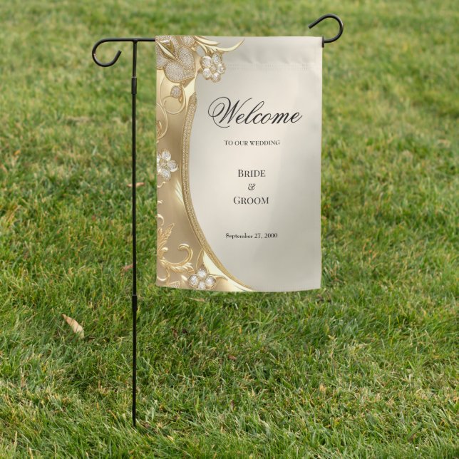 Gold Ornate Floral Garden Flag (In SItu)