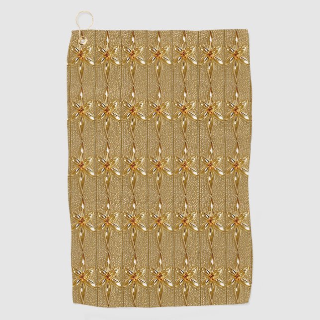 Gold Ornate Floral Golf Towel (Front)