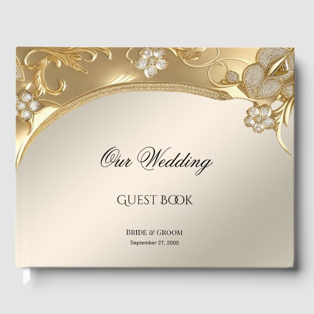Gold Ornate Floral Guest Book (Front)