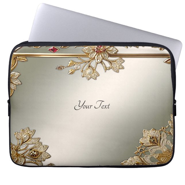 Gold Ornate Floral Laptop Sleeve (Front)