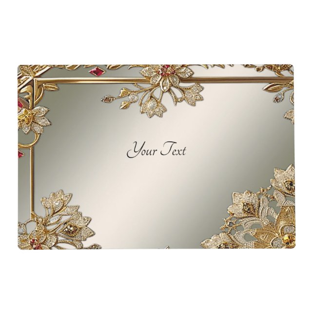 Gold Ornate Floral Paper Placemat (Front)