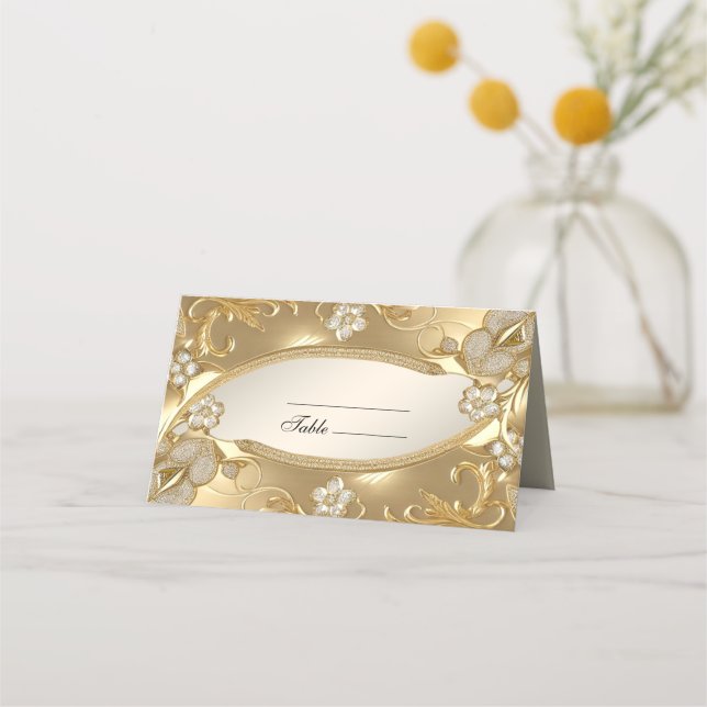 Gold Ornate Floral Place Card (Front)