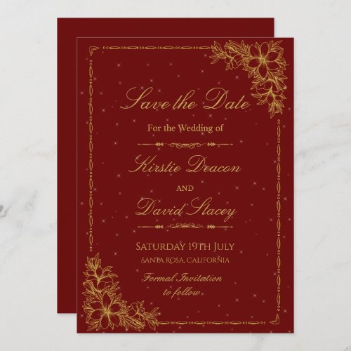Gold Ornate Floral Save the Date Invitation