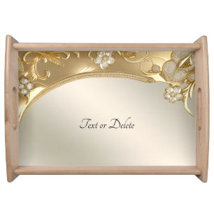 Gold Ornate Floral Serving Tray